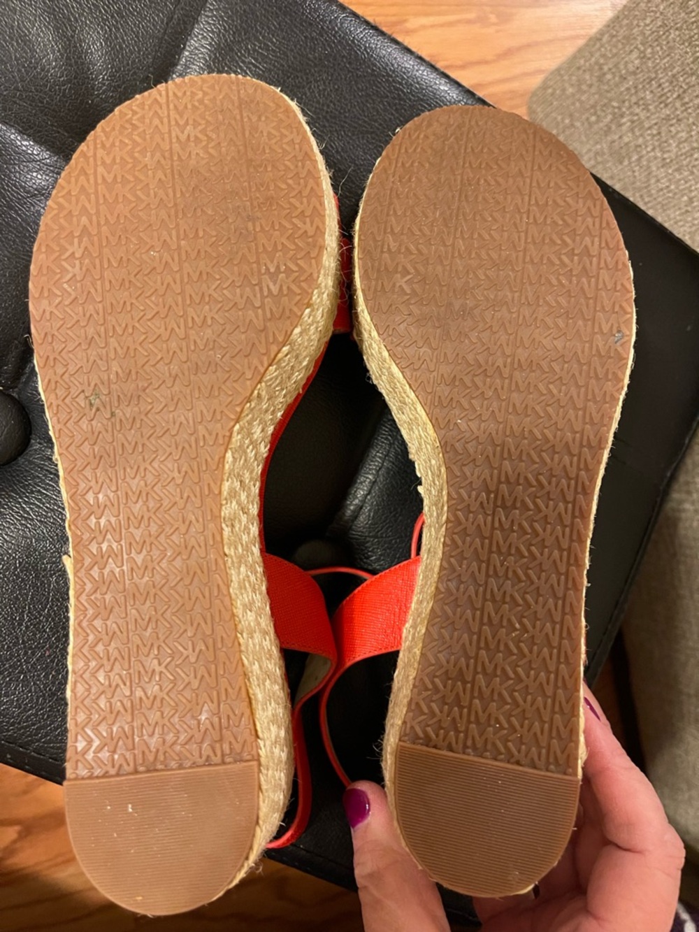 Michael Kors Red Canvas Espadrille Wedge Sandals with Gold Logo - Picture 4 of 5